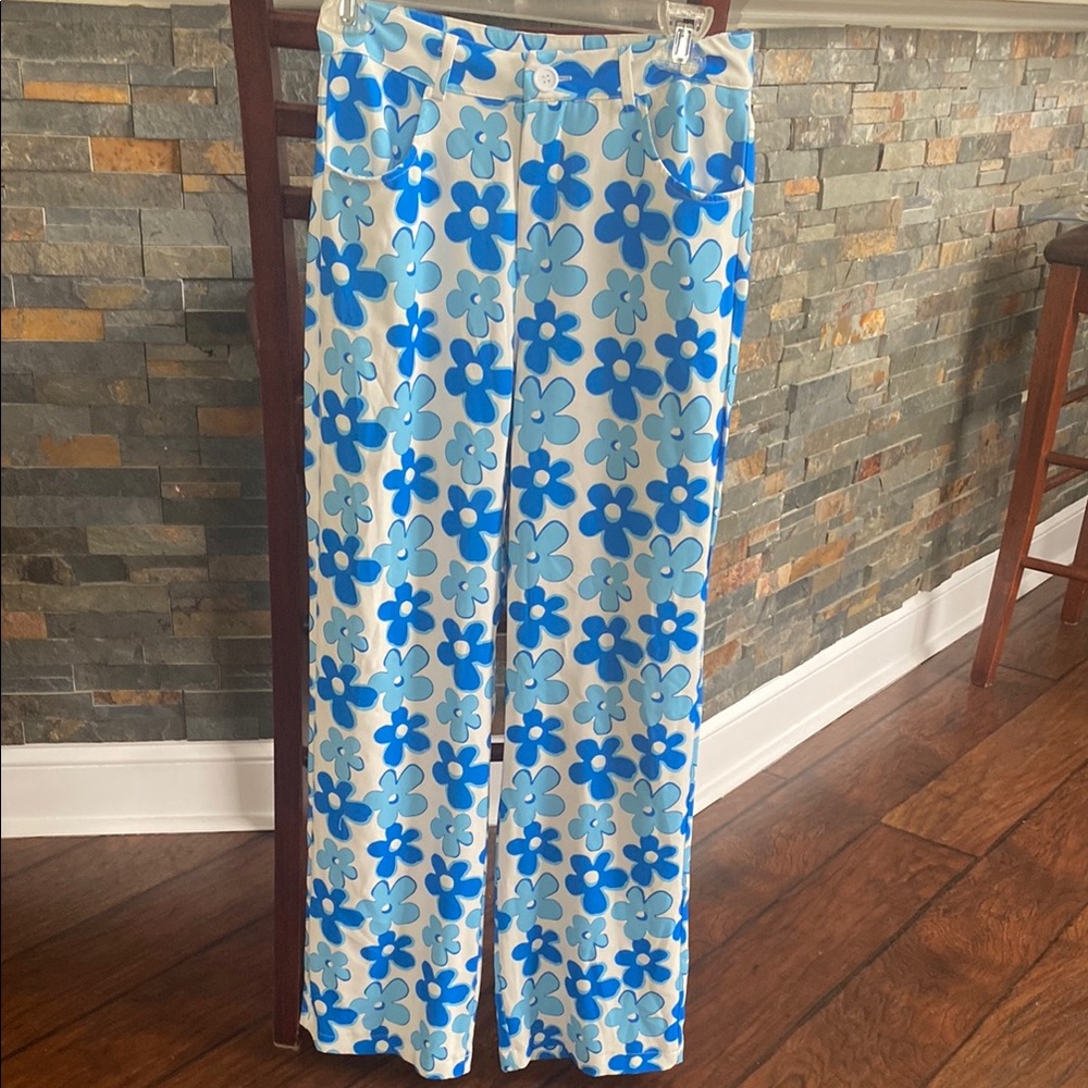 Floral Blue and White Pants